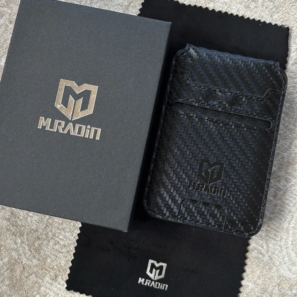 Brand New Muradin Black Carbon Fiber Minimalist Wallet RFID Blocking Card Holder